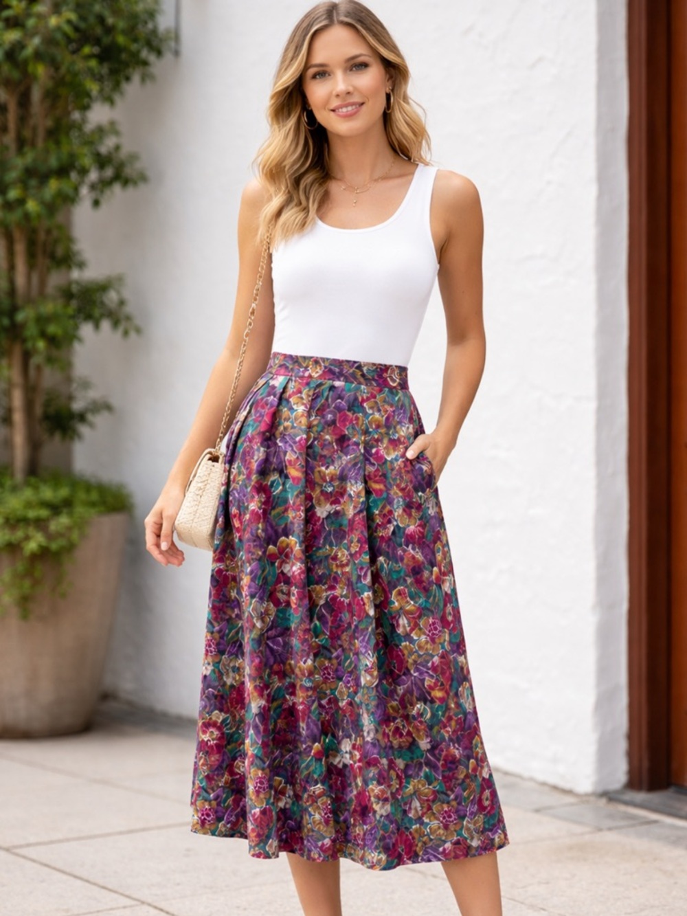 Vintage Pykettes Floral Midi Skirt High Waisted Pleated Multi Color.‎ Small